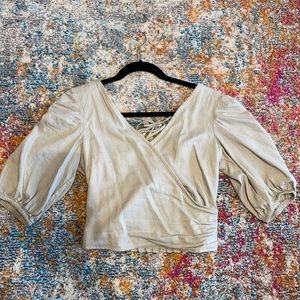 Abercrombie Sage Green Wrap Top with Puff Sleeves